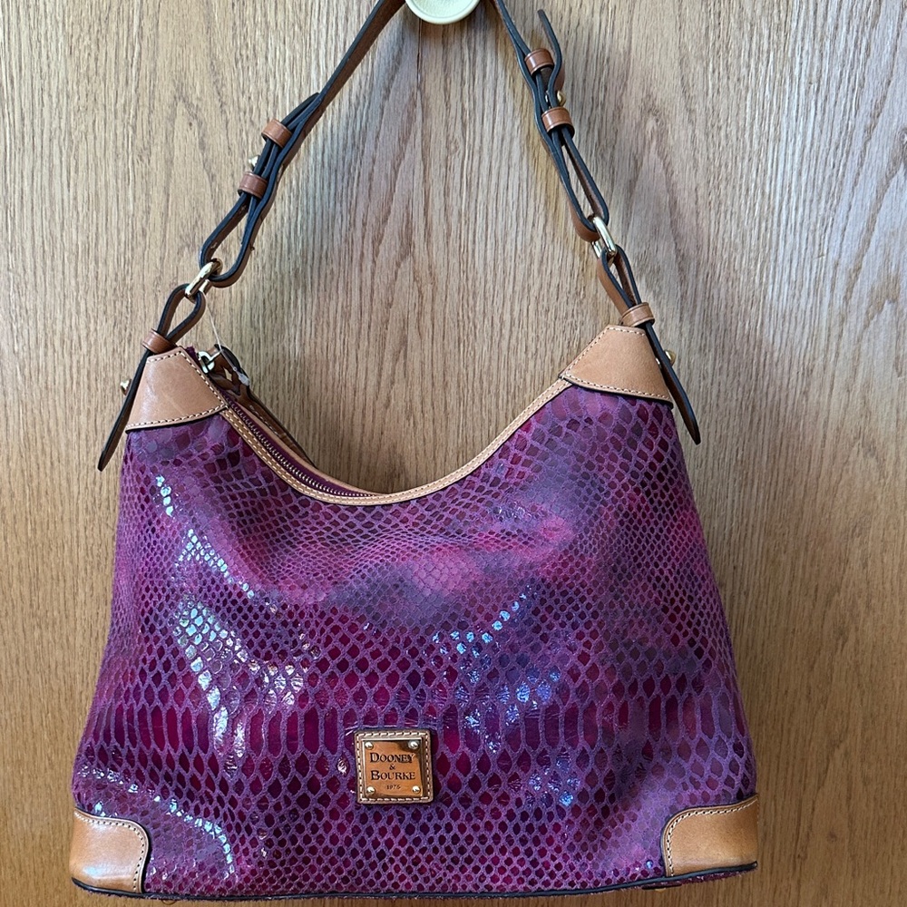 Dooney & Bourke Magenta and Tan Shoulder Bag